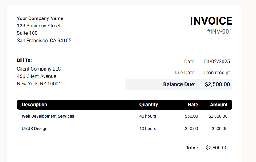 Simple Invoicing feature screenshot